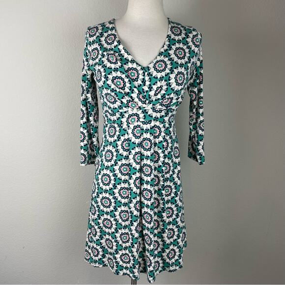 Boden Green White Pink Geometric Floral Knit Fit & Flare Dress 6 - Picture 2 of 7